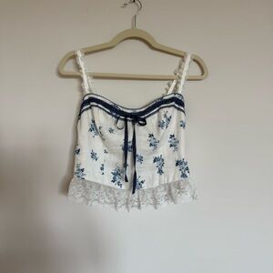 Reformation White and Cream Camisole Crop Top with Tie Front